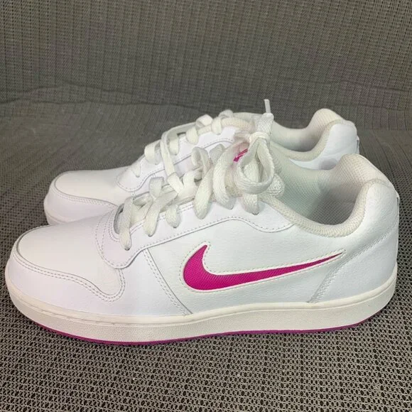 Nike Ebernon Low Top Womens Size 9 White & Pink Leather Sneakers - Picture 1 of 7
